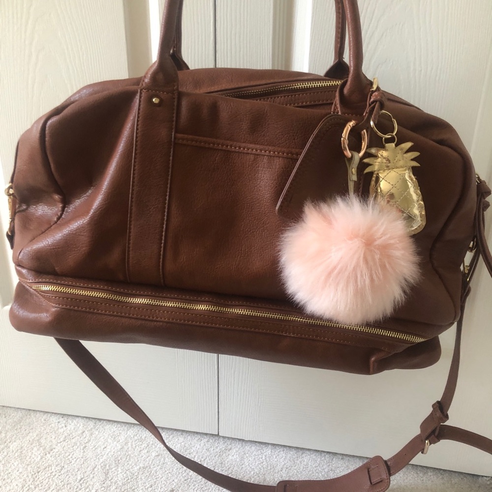 Brown Vegan Leather Satchel Weekender Bag